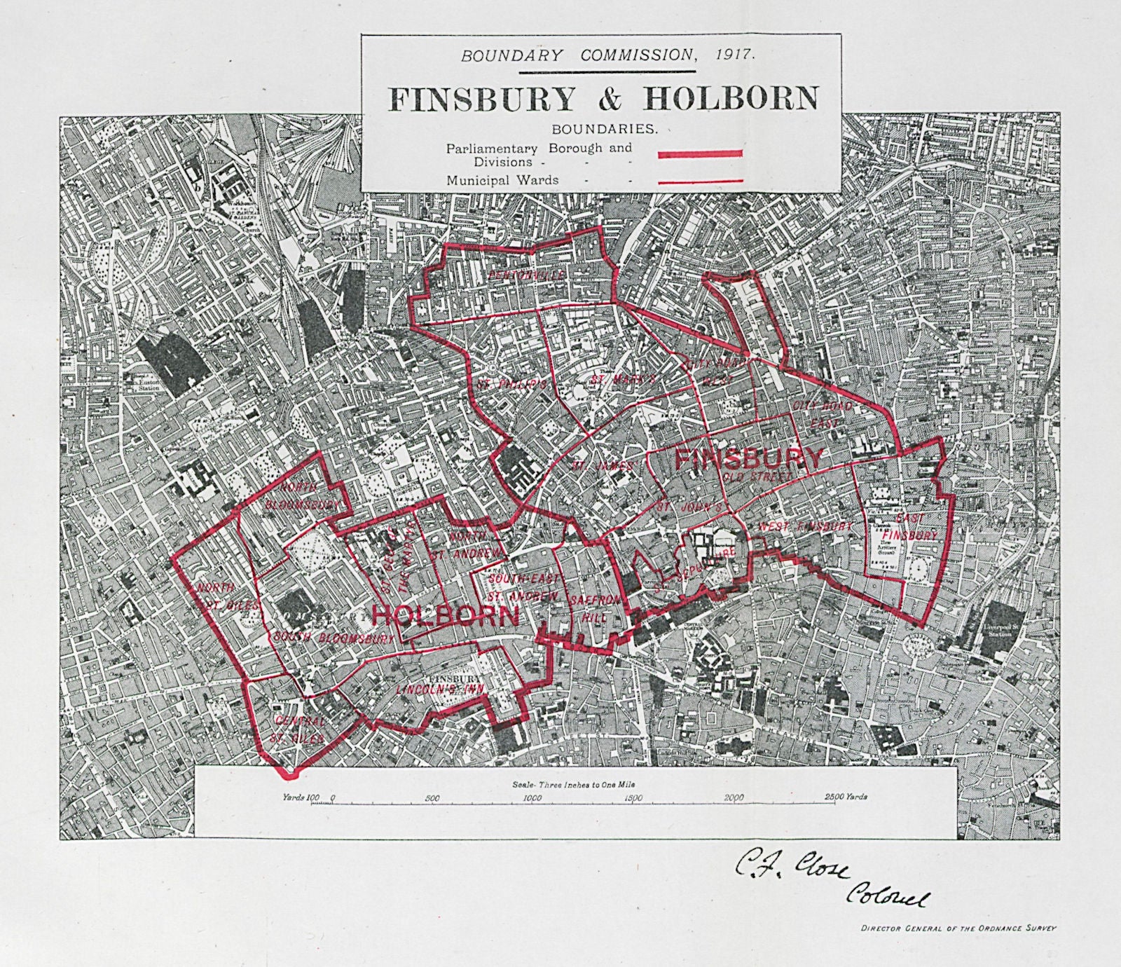 Finsbury & Holborn Parliamentary Borough Bloomsbury BOUNDARY COMMISSION 1917 map